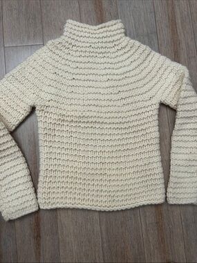 Gap VTG Cream Turtleneck Chunky Knit Sweater mock neck long sleeve Lambswool XS